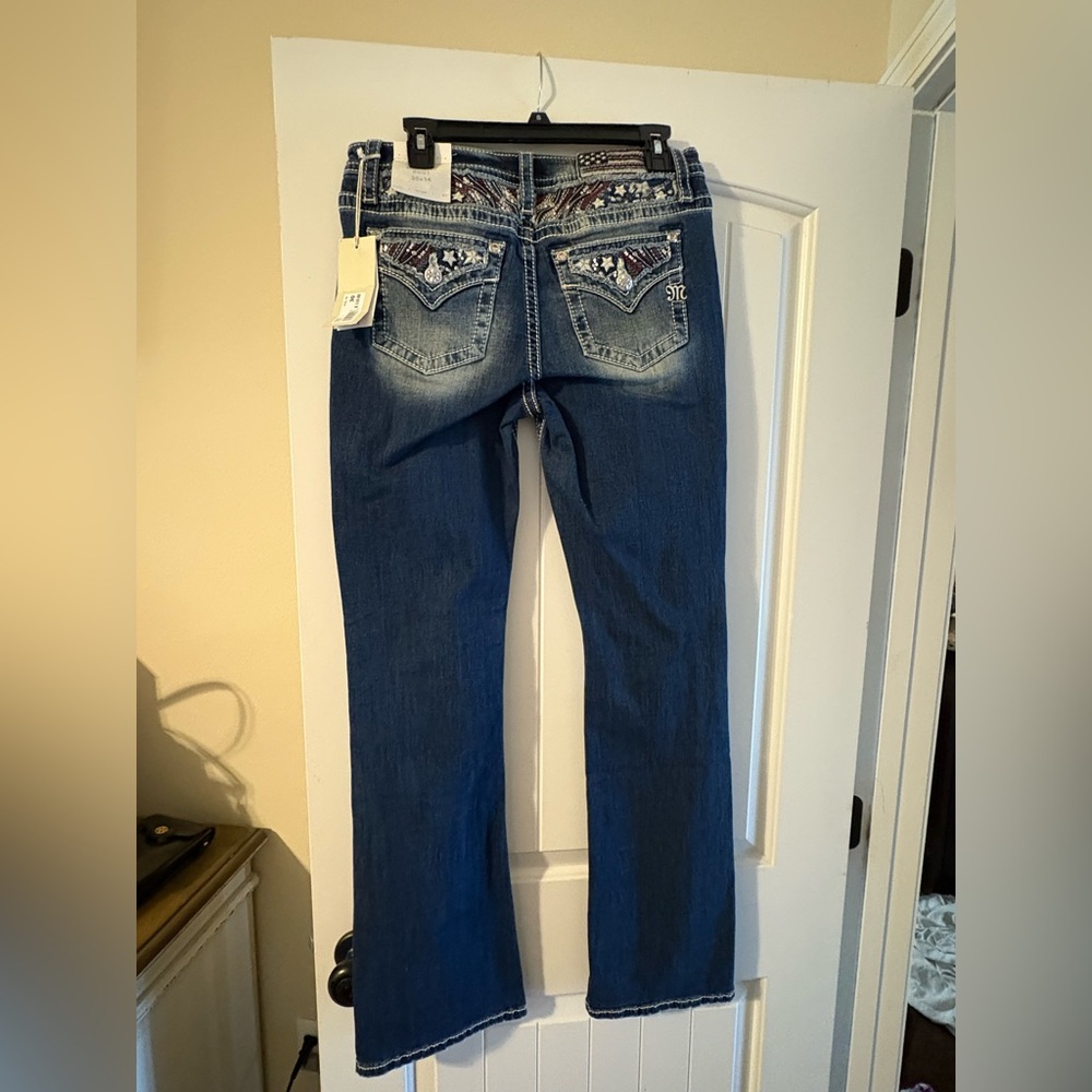 Miss me, red white and blue denim jeans size 30 waist 34 and length new with tag